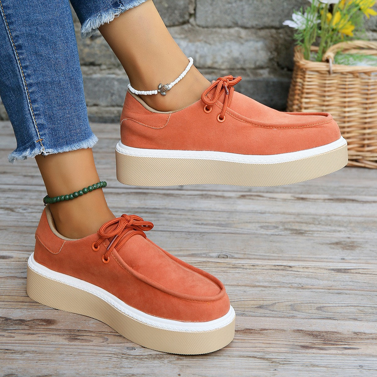 Women New Thick Bottom Lace-up Flats Women Solid Color Casual Fashion Lightweight Walking Sports Shoes