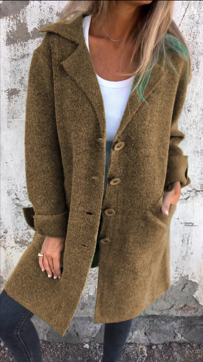 Women's cardigan single-breasted mid-length coat