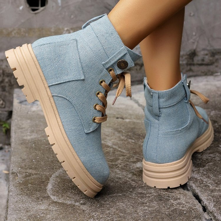 Women Denim Ankle Boots Fashion Platform Cowboy Boots Leisure Fashion Autumn Winter