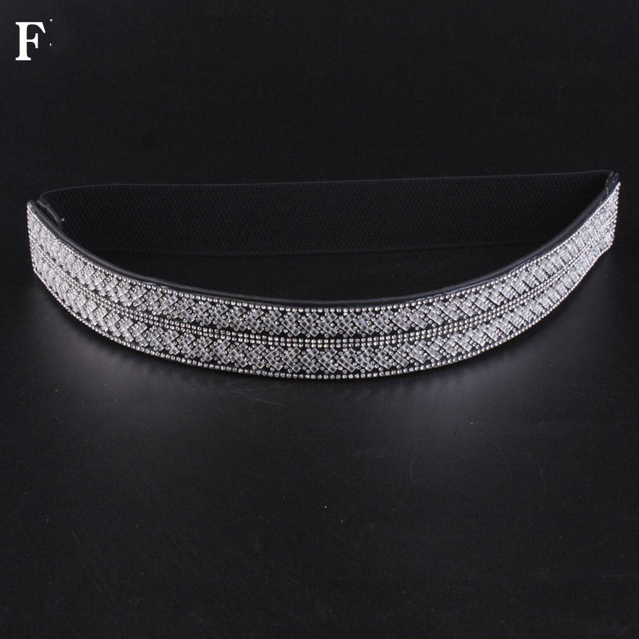 Women's elastic belt with rhinestones, flashing like diamonds