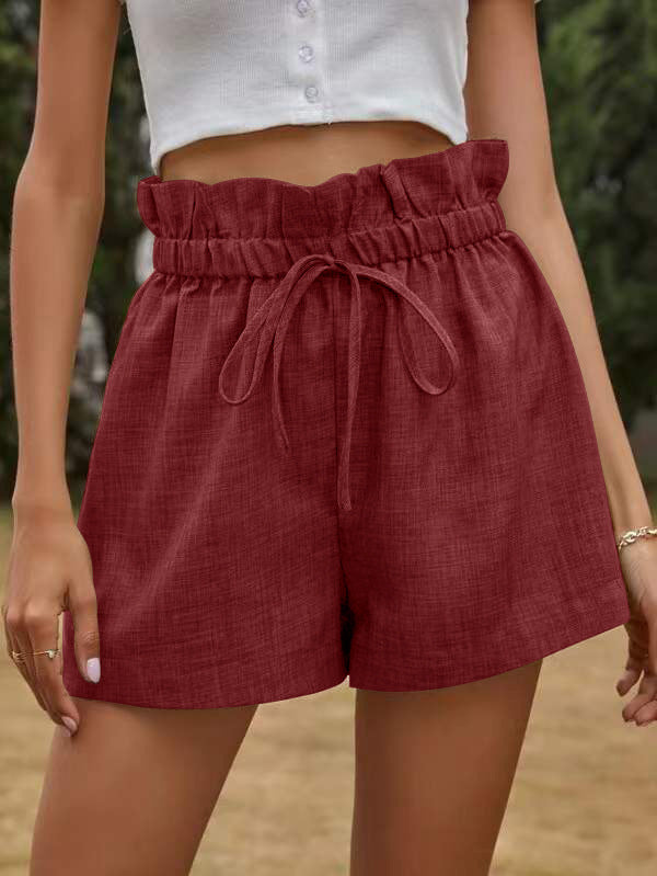 Women Mode Hohe Taille Spitze-up Lose Breite Bein Shorts