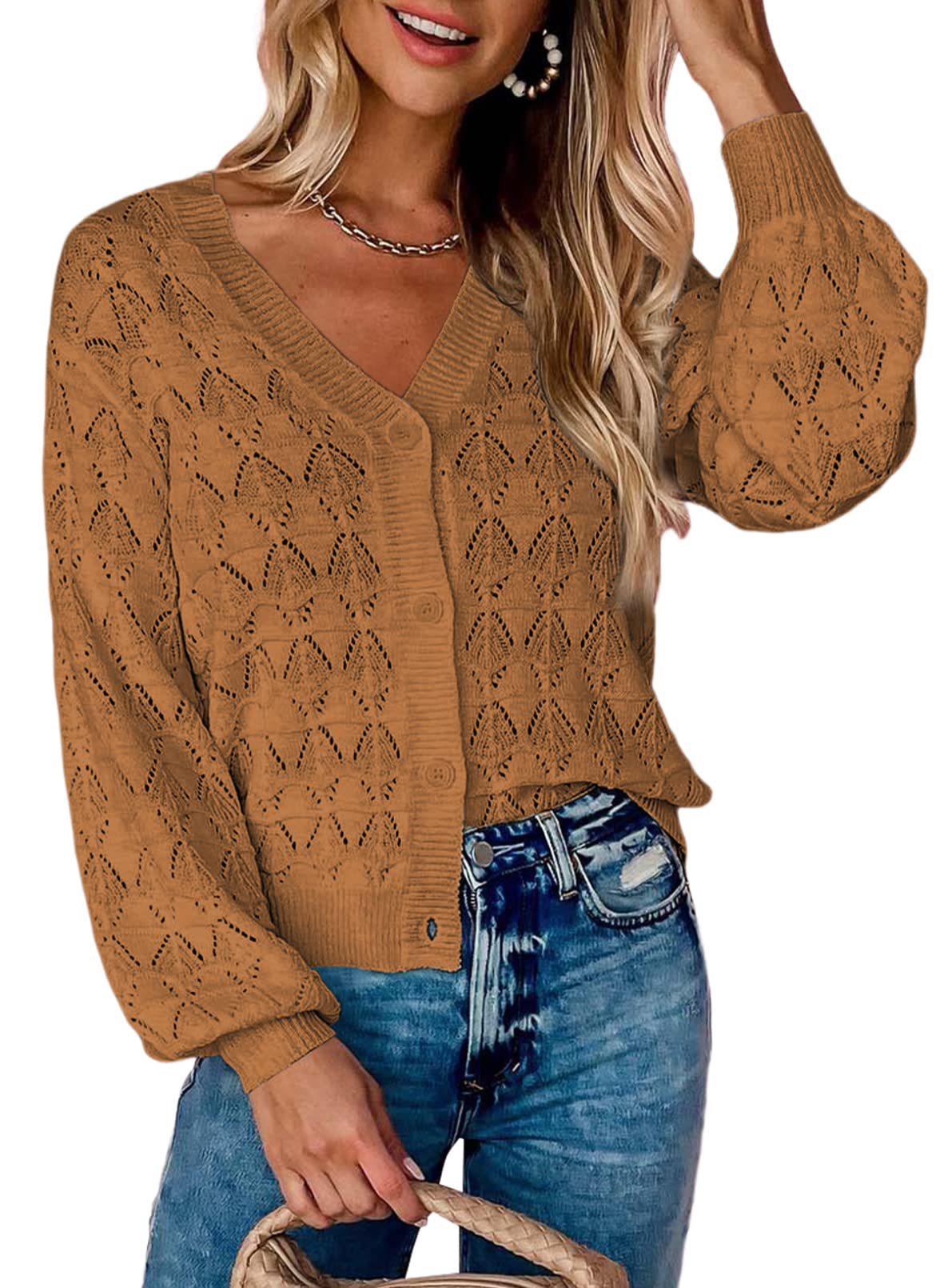 Women Short Cardigan Knitted Sweaters Women Autumn And Winter Long Sleeve Front-open V-neck Button-down Tops Clothes