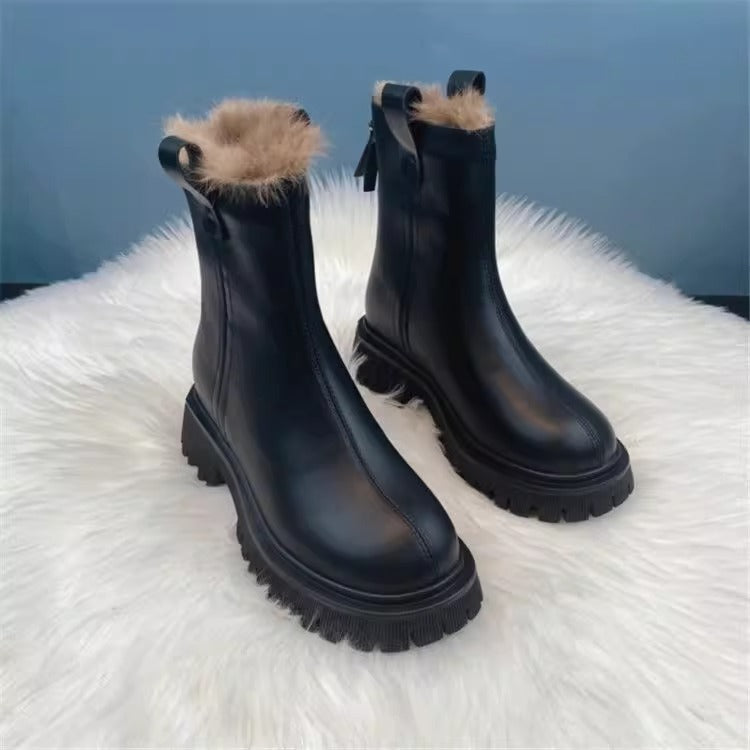 Damenschuhe aus dicker, mit Fleece gefütterter Baumwolle aus Nordostchina, dicke Sohle, rutschfeste Schneestiefel, Stiefeletten mit Rauchrohr