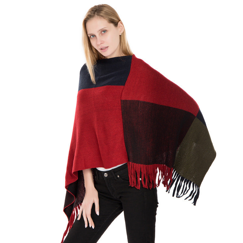 Women's Color Matching Knitted Warm Shawl European And American Autumn And Winter