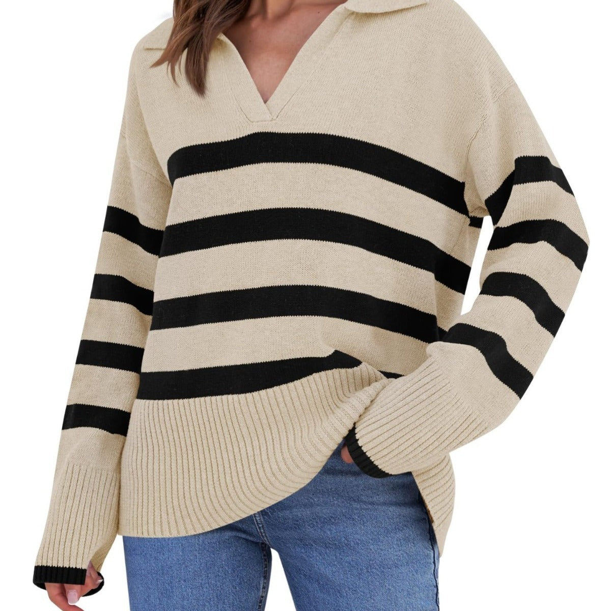 Damen Basic Loose Langarm Herbst und Winter Pullover