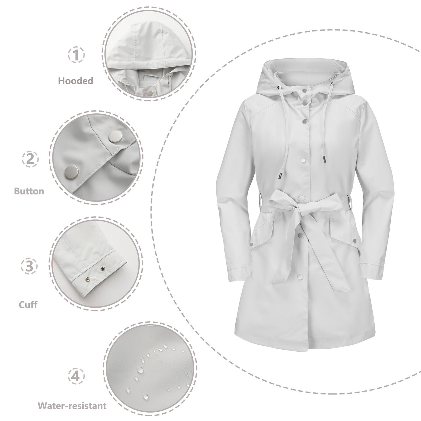 Women's Spring And Autumn New Hooded Waterproof Coat Containing Belt Thin