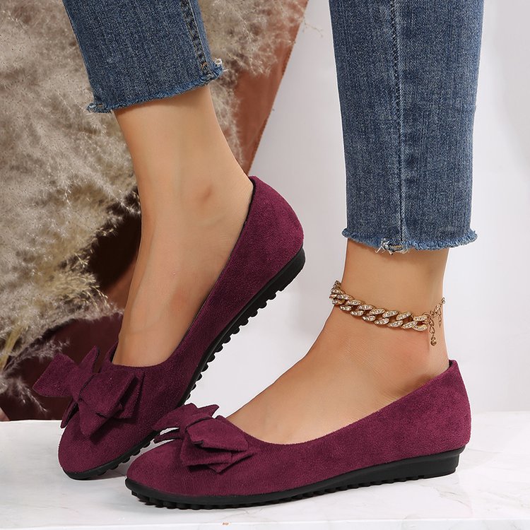 Women's Plus Size Rubber Flat Casual Shoes Suede Bow Round Head Gommino