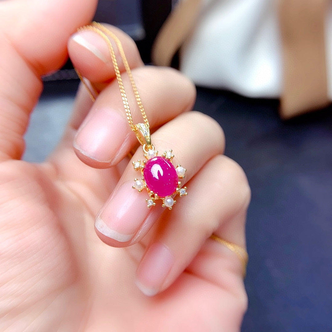 Crystal Natural Burmese Ruby Set Ring Pendant Crystal