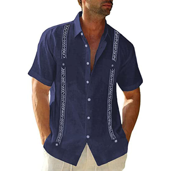 Men's Summer Linen Shirt Cuban Beach Top