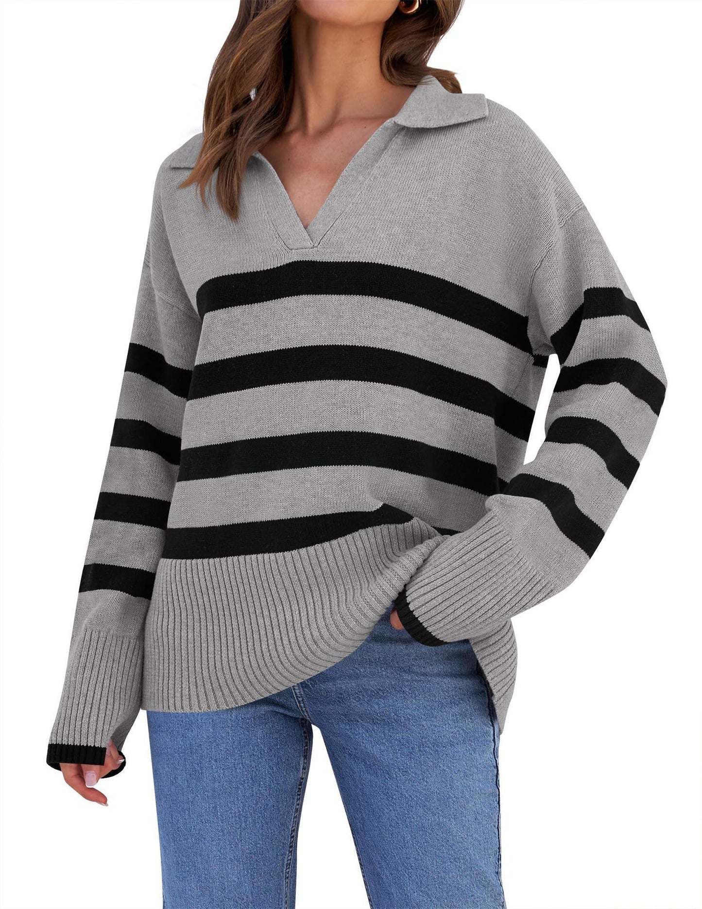 Damen Basic Loose Langarm Herbst und Winter Pullover