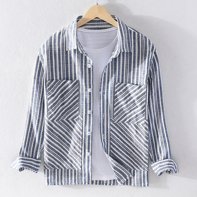 Men's Striped casual thickened comfortable cotton shirt