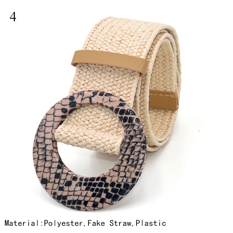 Women Straw Belt Boho Plastic Buckle Trim