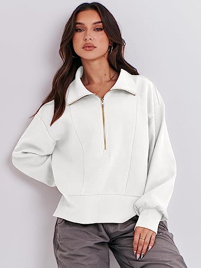 Langärmliger Pullover mit halbem Reißverschluss für Damen