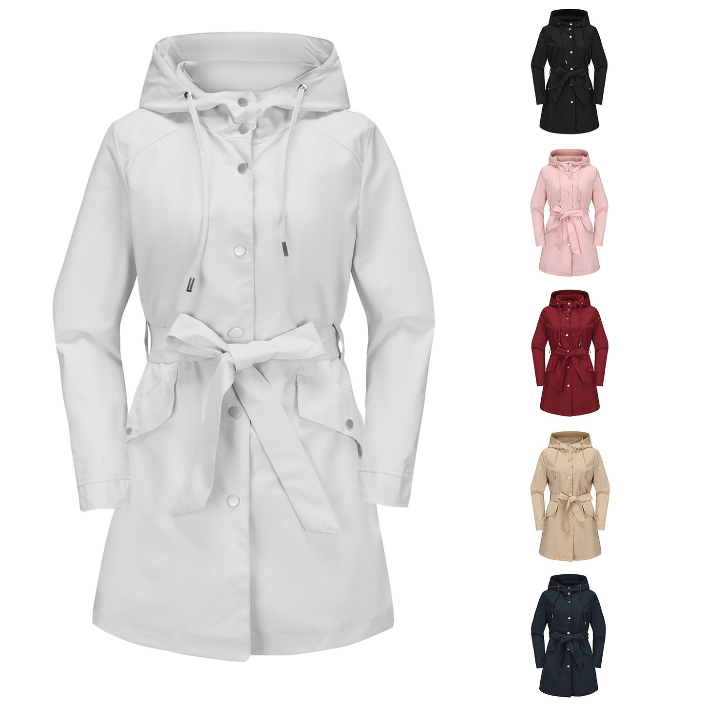 Women's Spring And Autumn New Hooded Waterproof Coat Containing Belt Thin