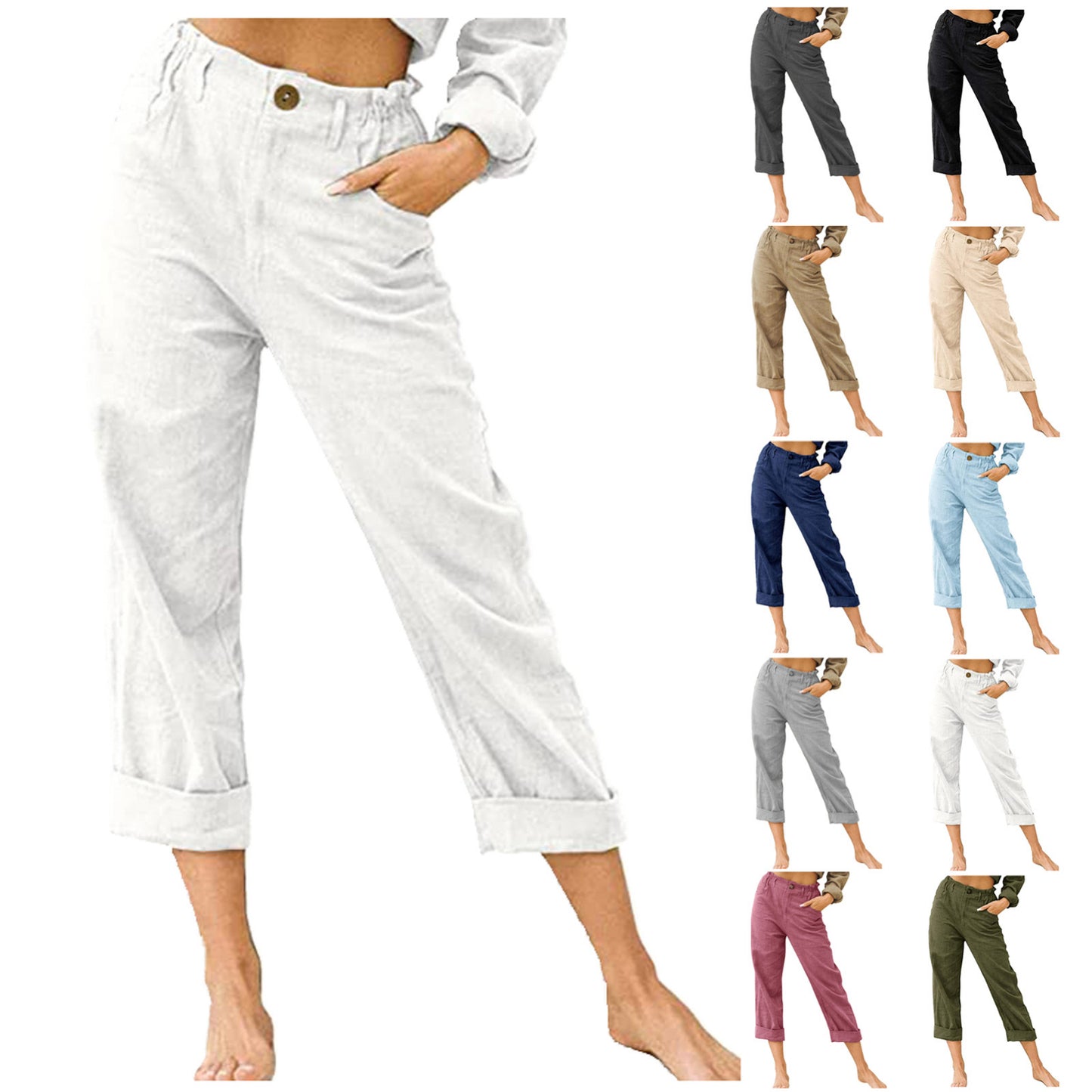 Frauen Patchwork Hose Frauen Baumwolle Leinen Hosen Kordelzug Zurück Elastische Taille Hosen Lose Beiläufige Hosen