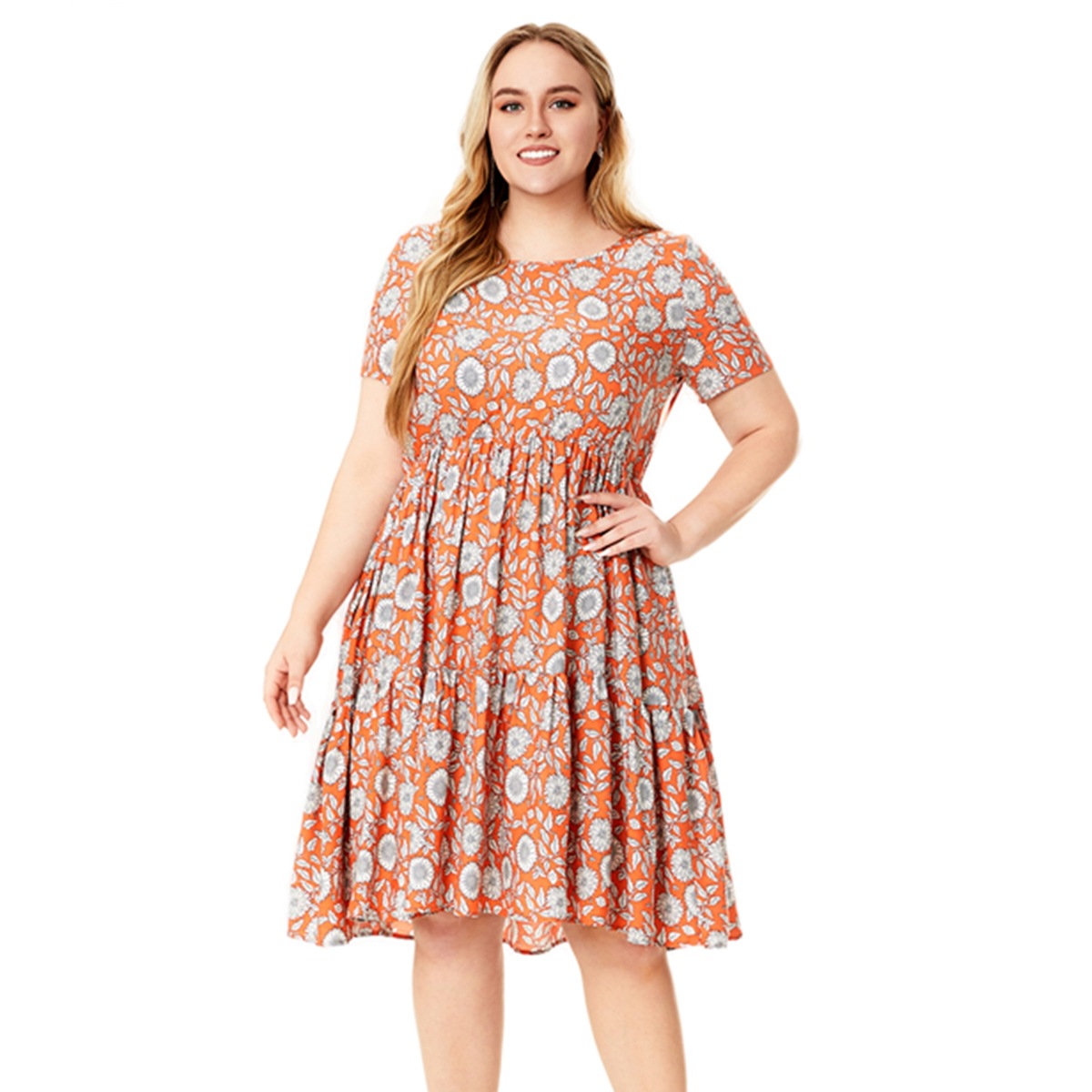 Women's Short Sleeve Printed Rayon Dress