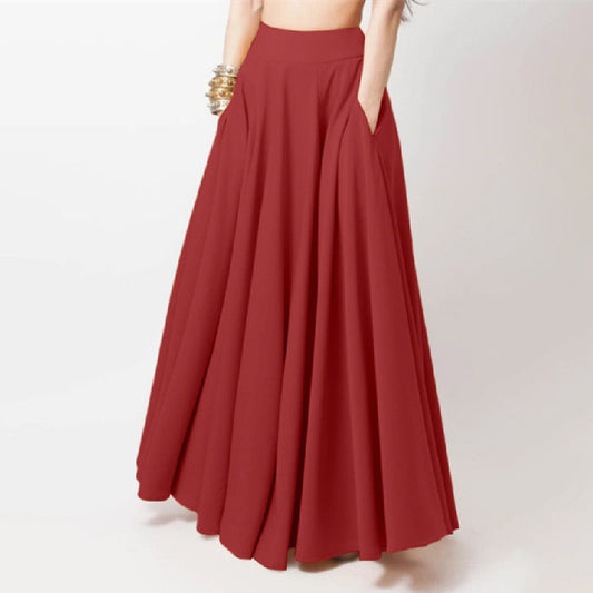 Women Skirt Plus Size Solid Color long Pleats