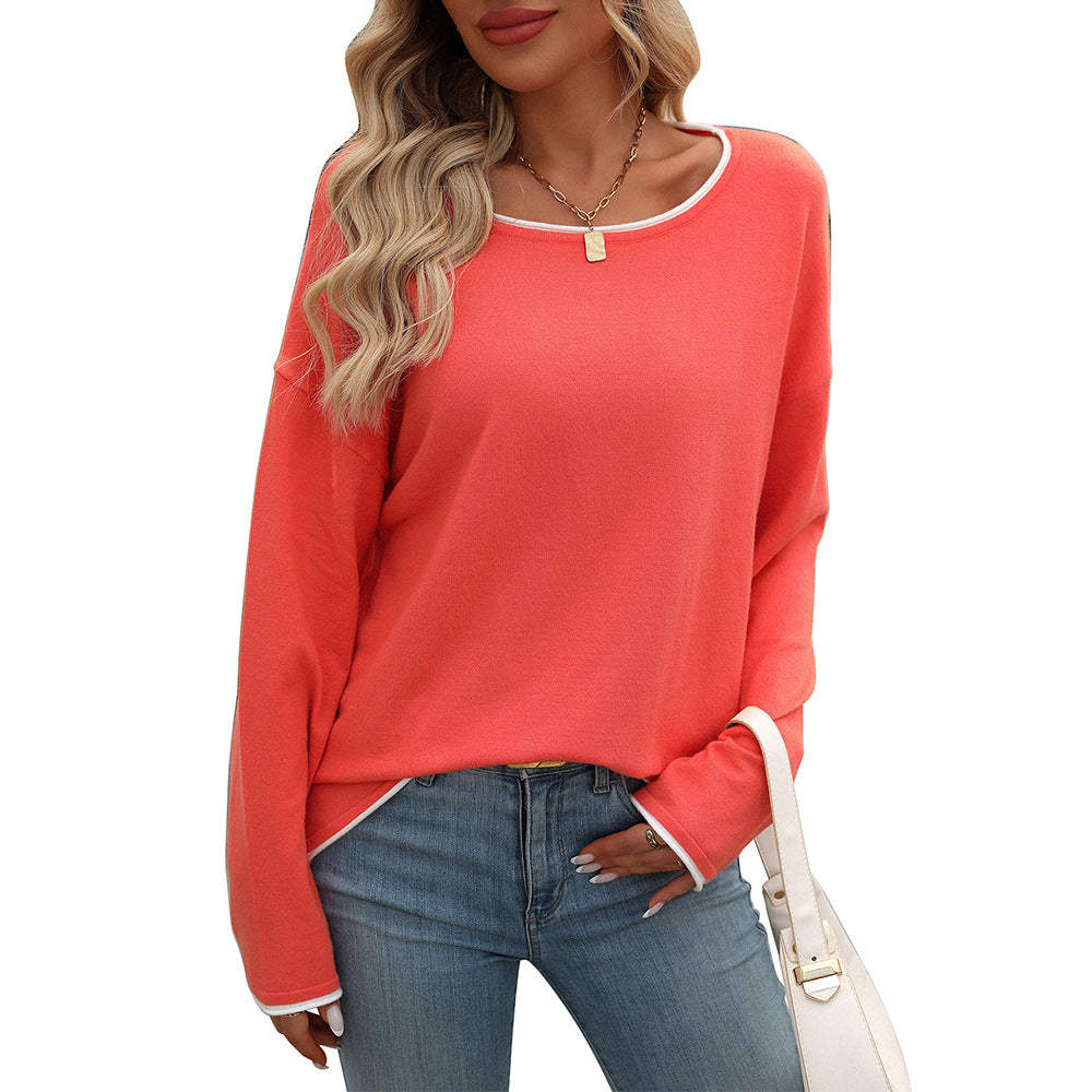 Women's Round Neck Color Jump Core Yarn Long Sleeve Sweater