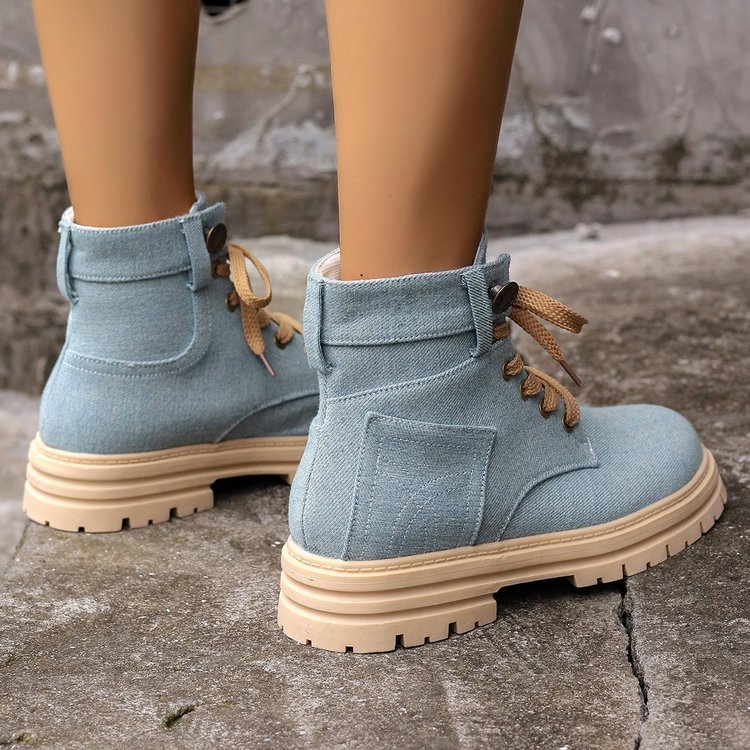 Women Denim Ankle Boots Fashion Platform Cowboy Boots Leisure Fashion Autumn Winter