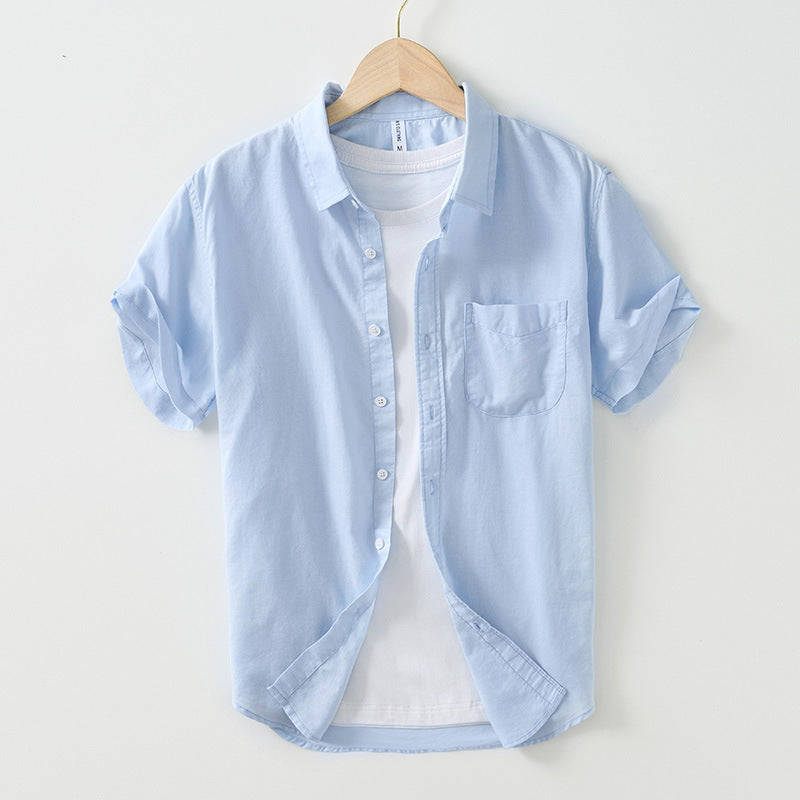 Men's cotton and linen shirt with square collar