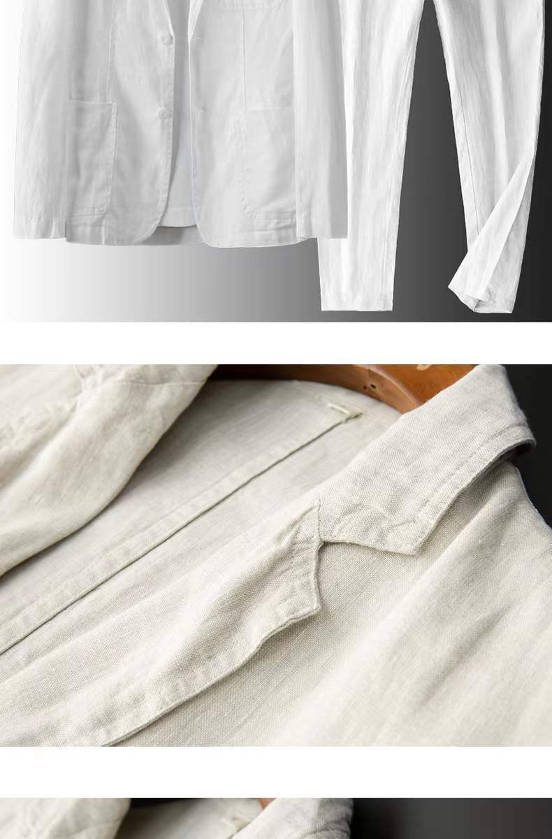 Herren-Anzug, schlicht, lässig, aus Baumwolle und Leinen, locker und gutaussehend