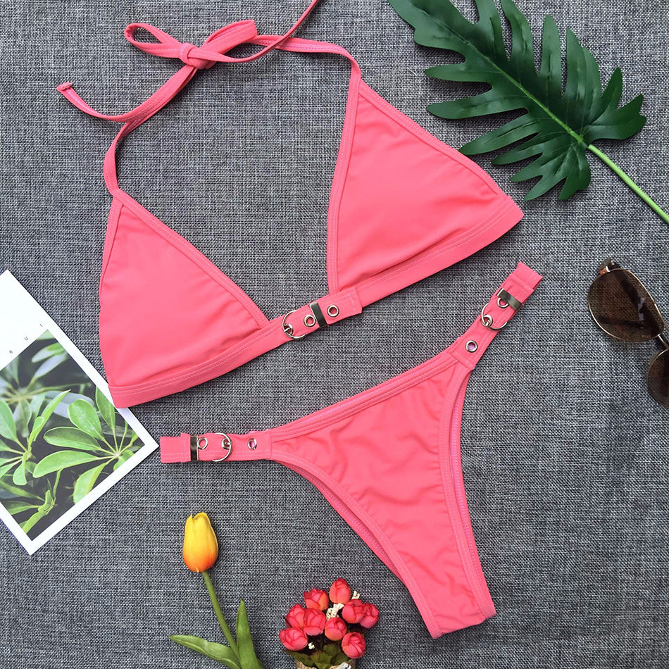 Verstellbarer Badeanzug, schwarzes String-Bikini-Set