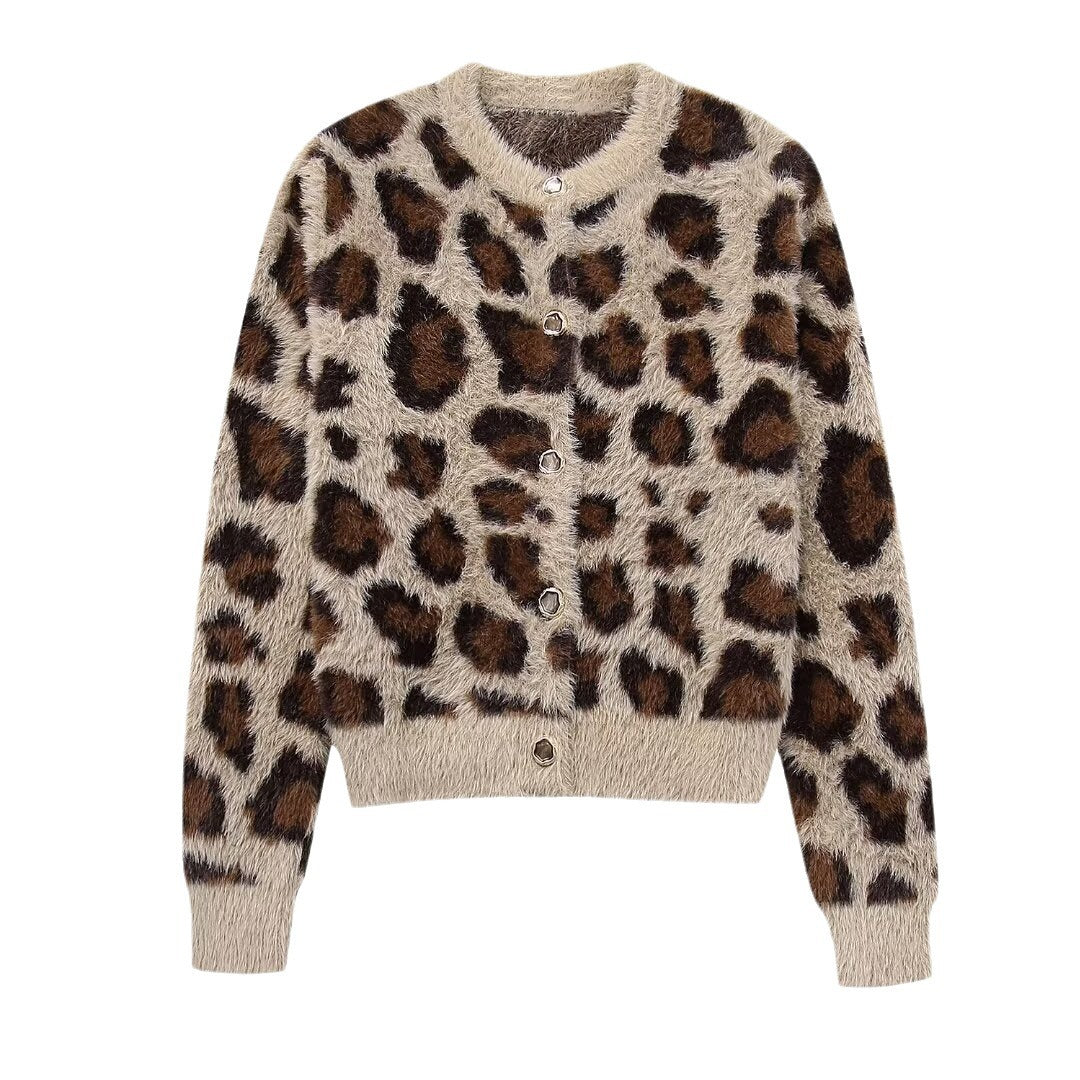 Women's Hong Kong Style Vintage Leopard Print Sweater Coat