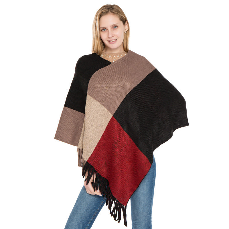 Women's Color Matching Knitted Warm Shawl European And American Autumn And Winter