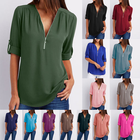 Women's Shirt Large Size Long Sleeve Loose V-neck