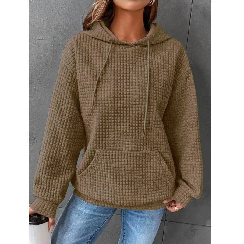 Women Hoodie Fashion Waffle Hoodie Sweater Women's Sports Sweatshirt Casual Long Sleeve Tops Womens Clothing