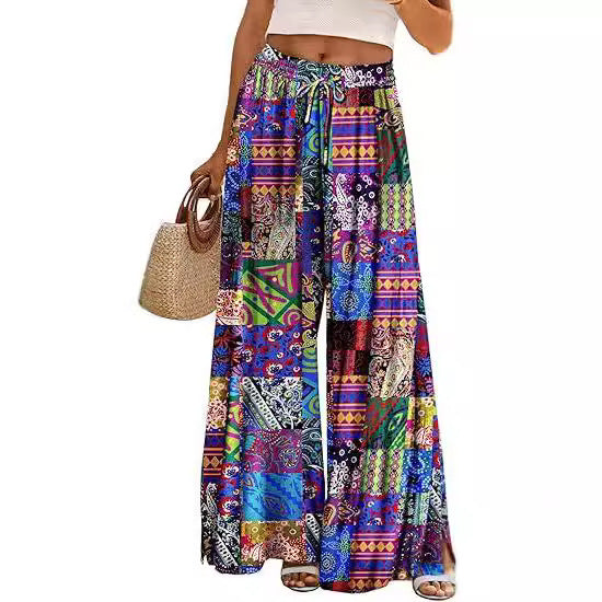 Damenhose Frühling Sommer 2026 im Boho-Stil mit weitem Bein
