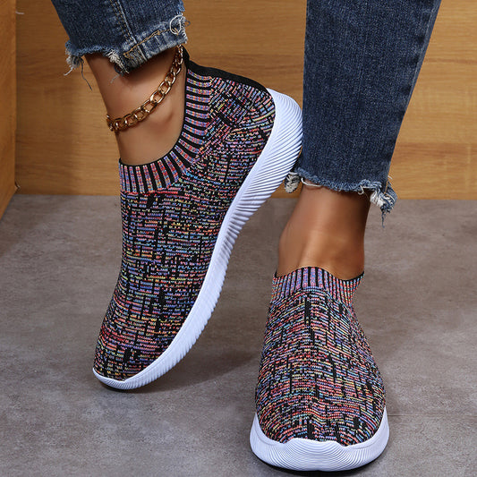 Women's Hot Stripe Knit Sock Shoes Sneakers Running Walking Loafers