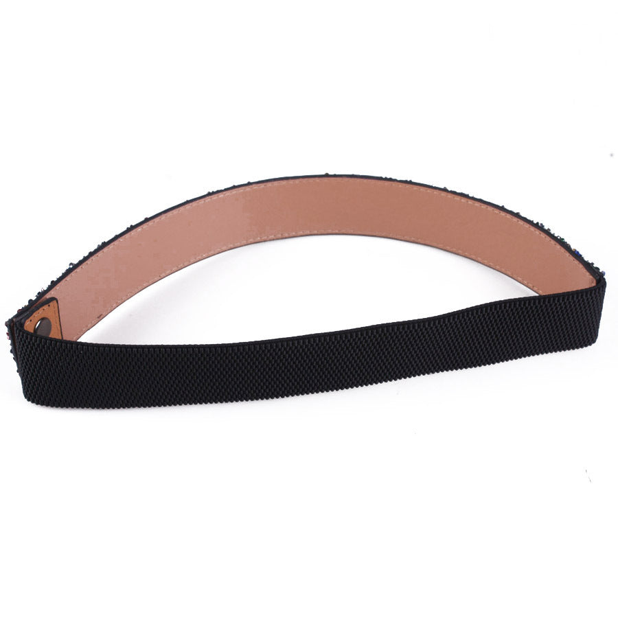 Women's elastic belt with rhinestones, flashing like diamonds