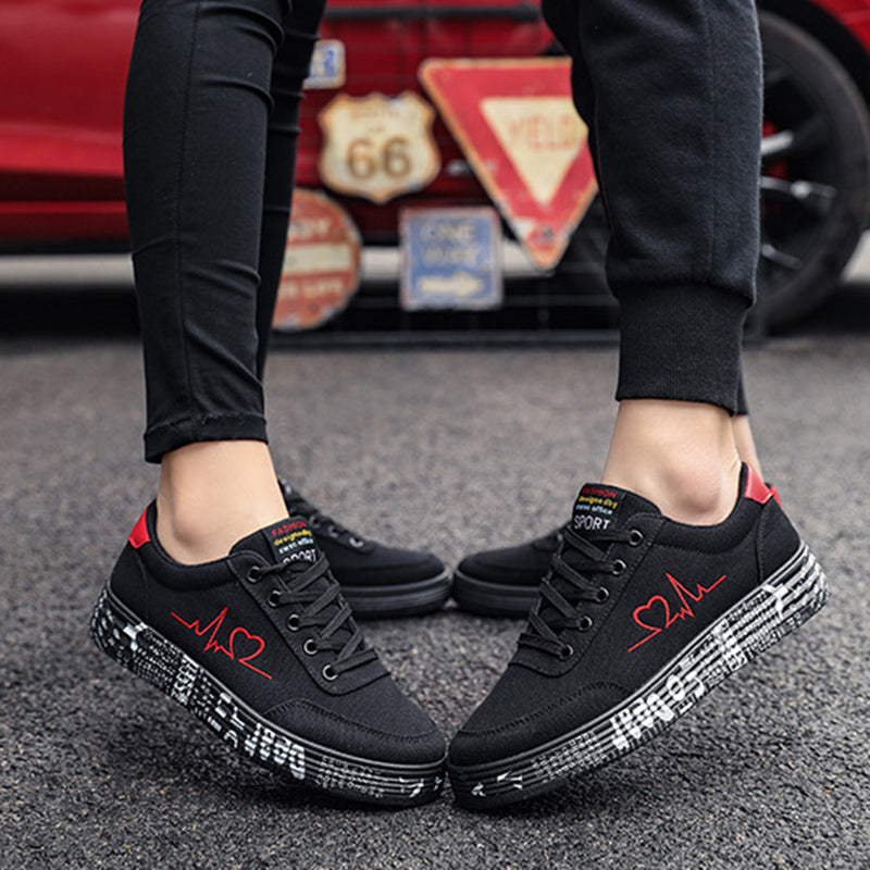 Women Men Love Print Canvas Shoes Flats Lace-up Casual Shoes Lover Sports Shoes