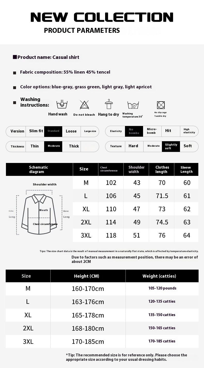 Men's Pleated Lapel Long Linen Sleeves Retro Solid Color Casual Loose Youth Cotton Linen Shirt