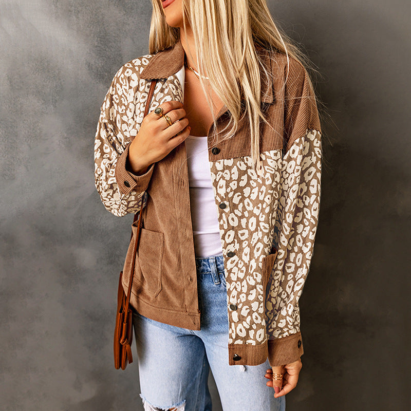 Damen Cordjacke Leopard