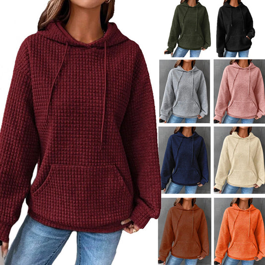 Women Hoodie Fashion Waffle Hoodie Sweater Women's Sports Sweatshirt Casual Long Sleeve Tops Womens Clothing