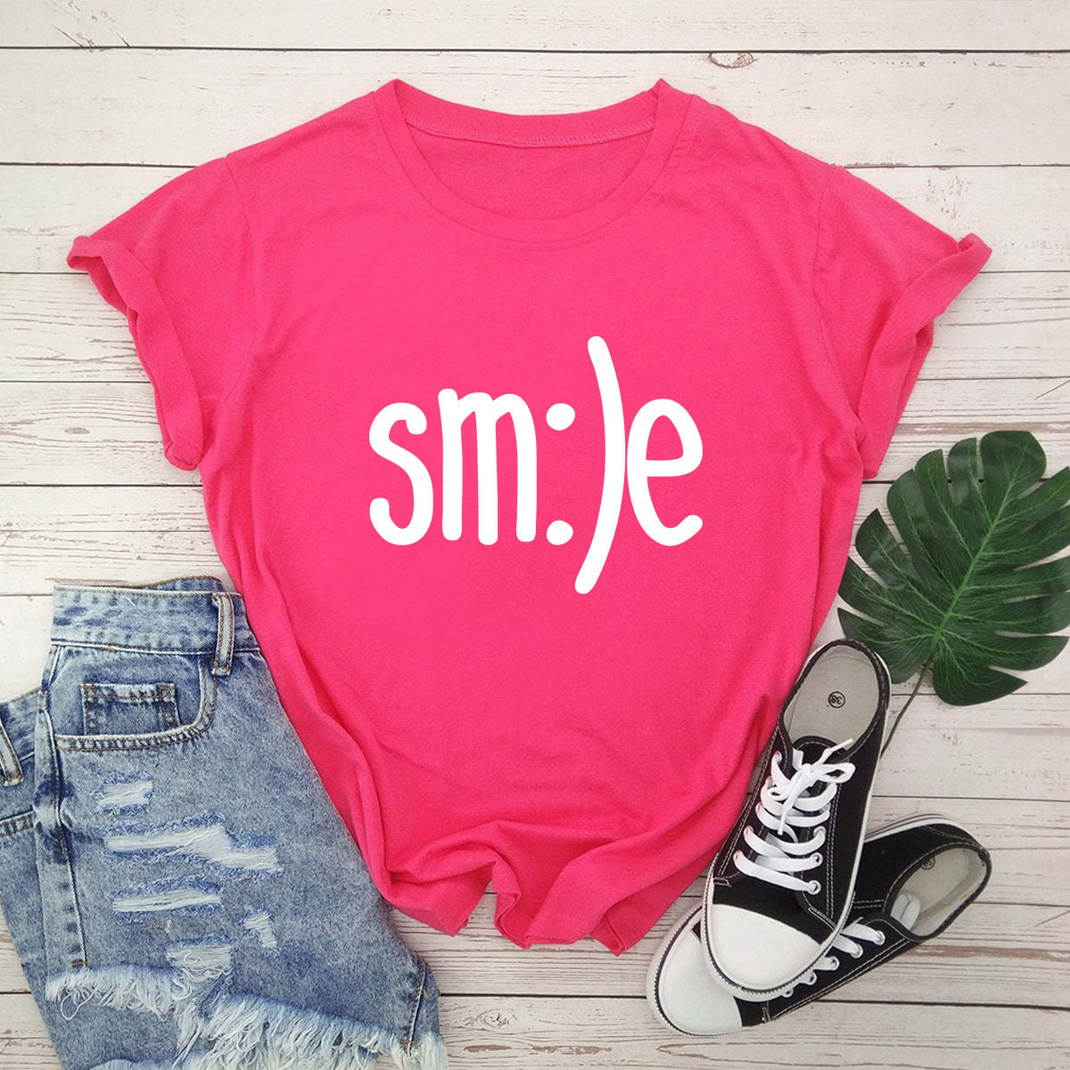 Women New Smile Letter Printed Shirt O Neck Short Sleeve Tees Summer Top 100%cotton S-5XL