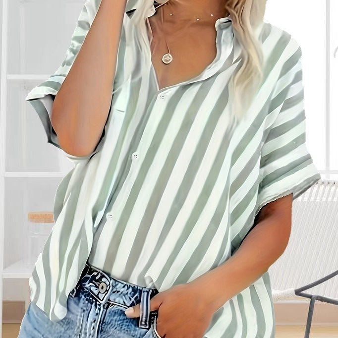 Women's Fashion Elegant Comfortable Button Striped Plus Sizes