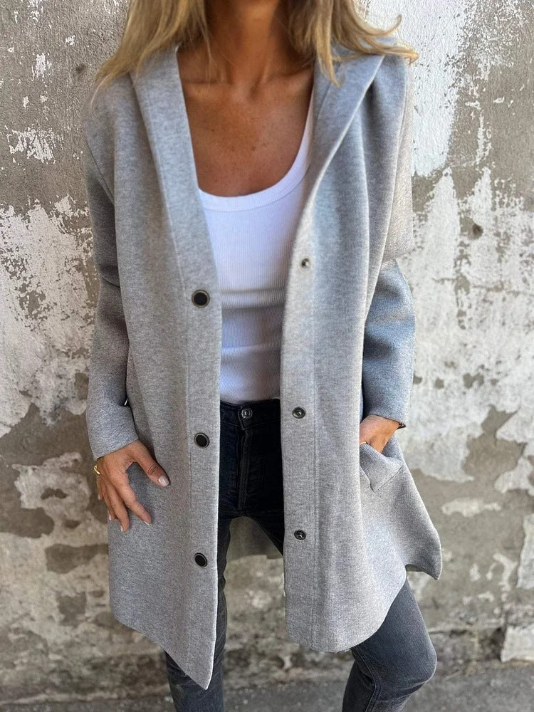 Women's fashion casual single-breasted hooded jacket