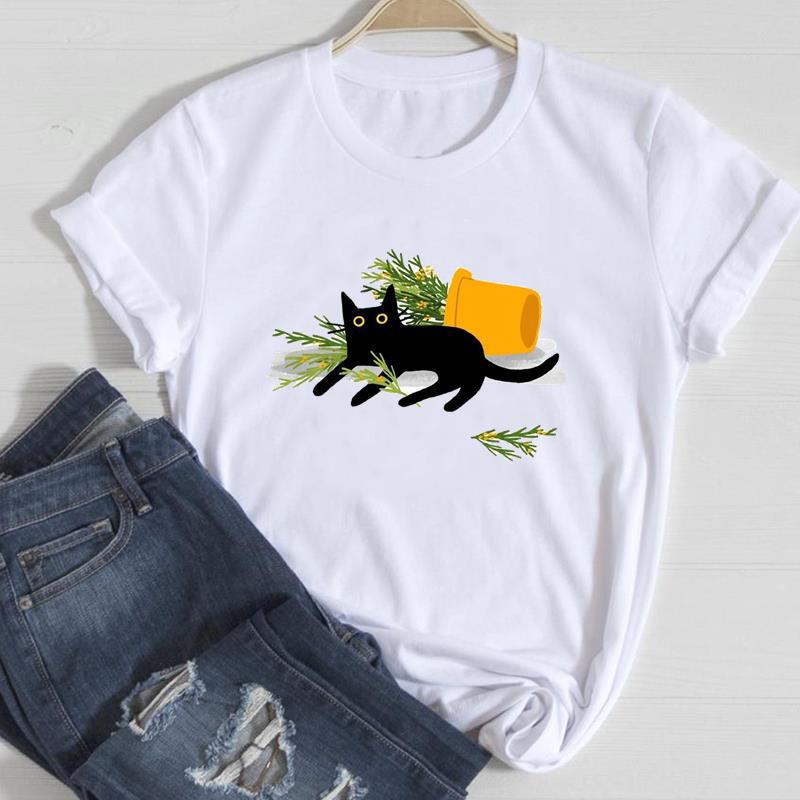 Damen-Katzen-Kurzarmshirt