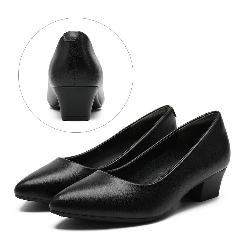 Damenschuhe Klassisch Leder Arbeitsschuhe Damen Schwarz (Absatz Chamäleon Auswahl)