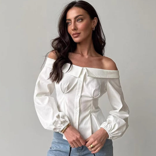 Women's Solid Color Off-Shoulder Shirt