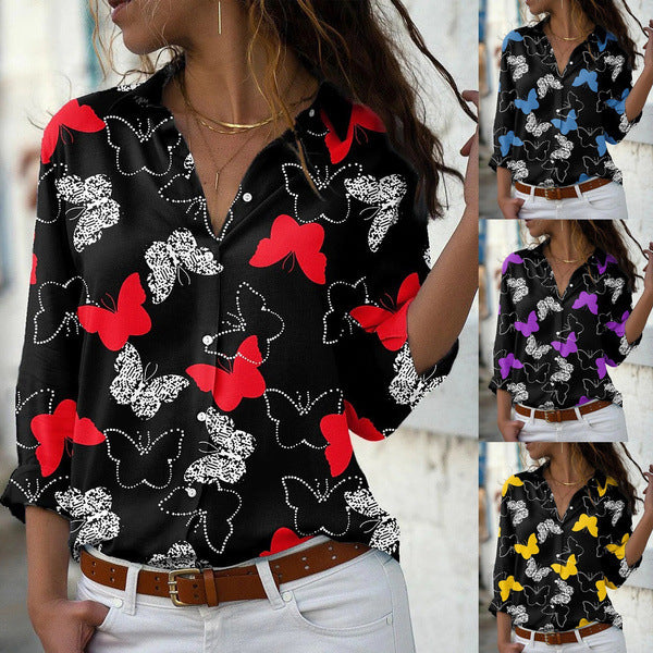 Women's Autumn New Butterfly Print Long-sleeved Shirt