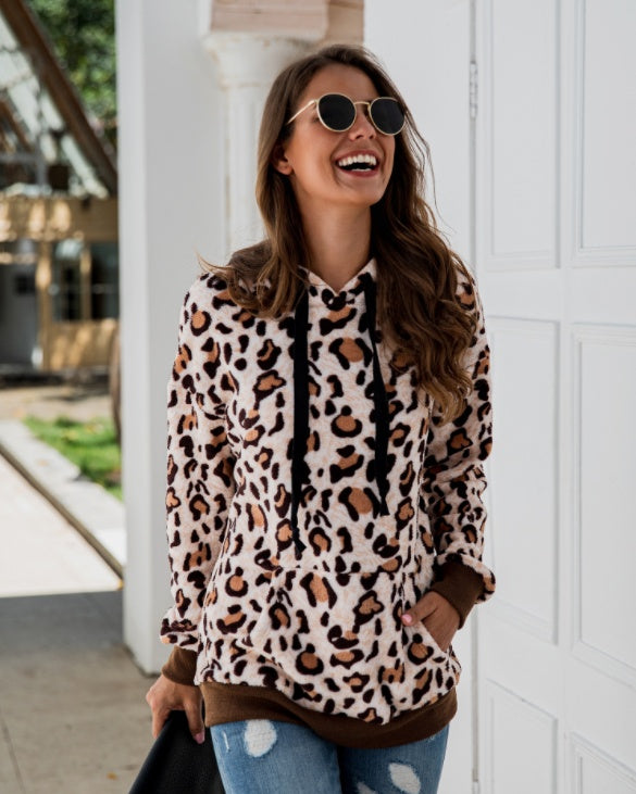 Women's Leopard Print Pocket Hoodie