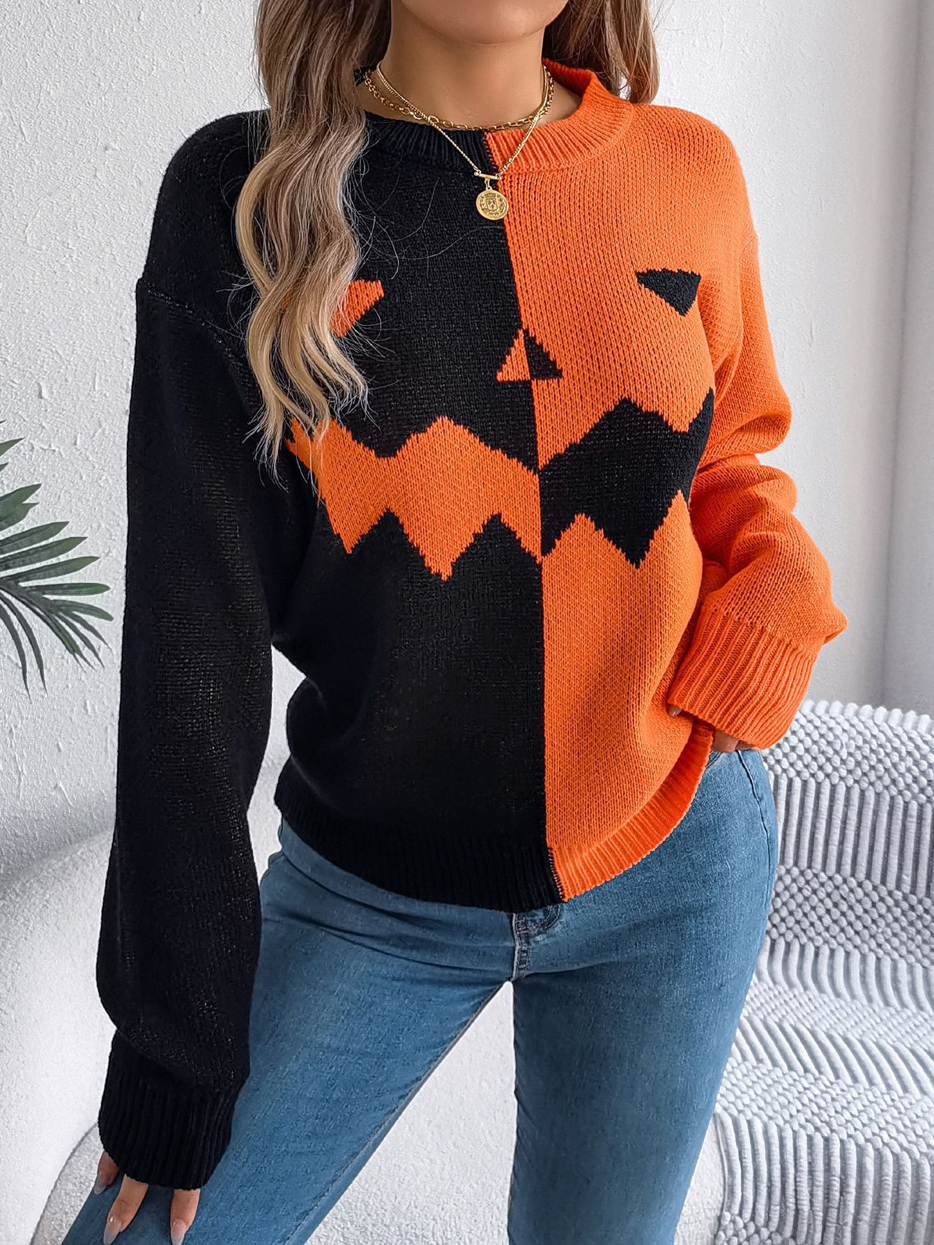 Women's Halloween pullover sweater fashion long sleeve knitted