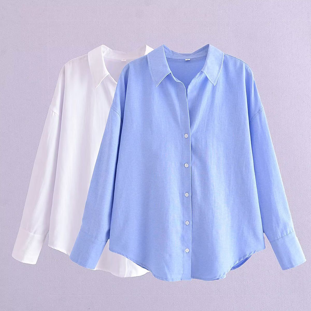 Women's lapel long sleeve plain shirt