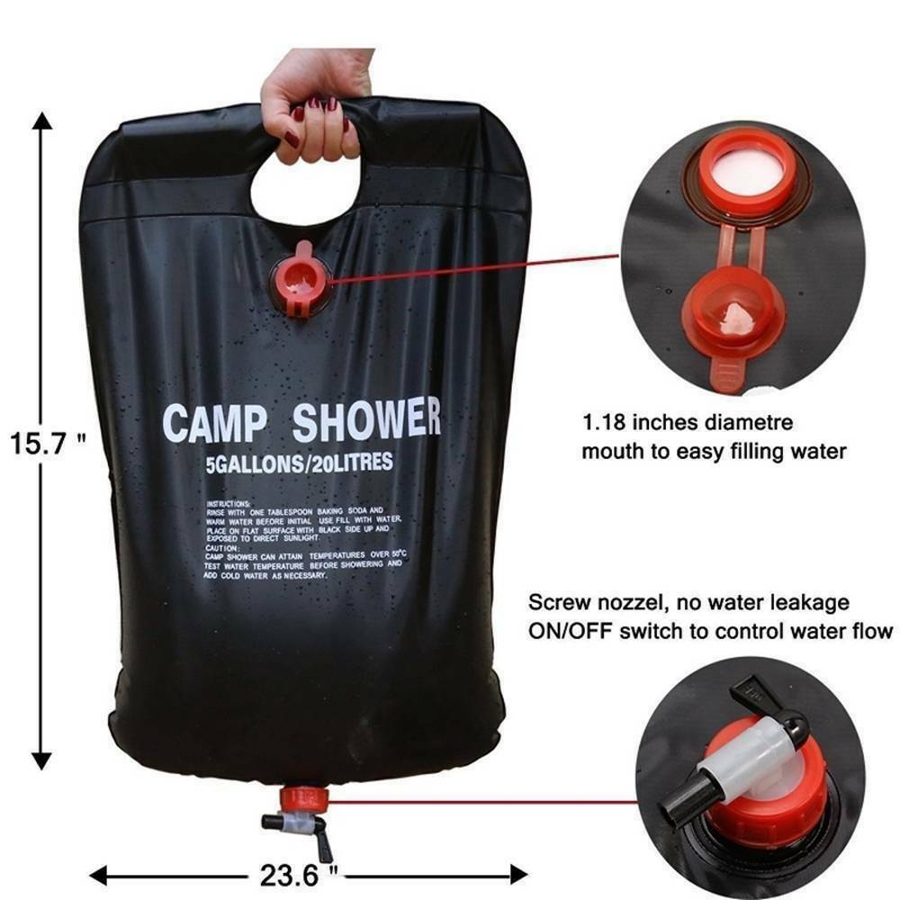 Camping Shower Portable Compact Solar Sun Heater Bath Bag Outdoor Travel 20l