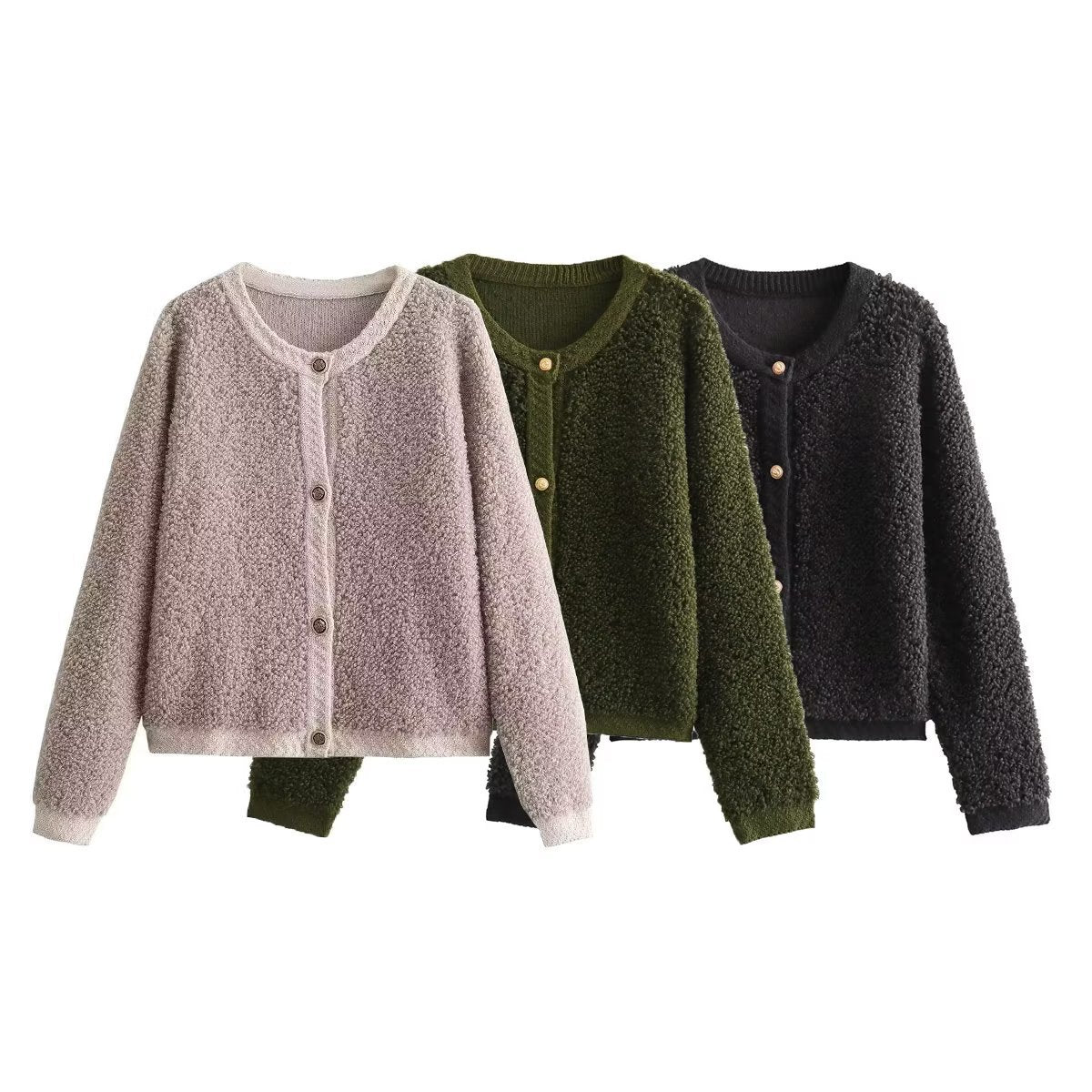 Women's Button Decoration Terry Yarn Knitting Cardigan Jacket