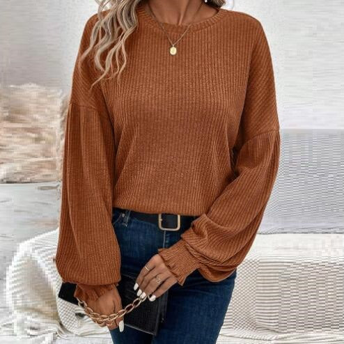 Women Solid Color Drop-shoulder Long-sleeve T-shirt Casual Loose Bottoming Shirt